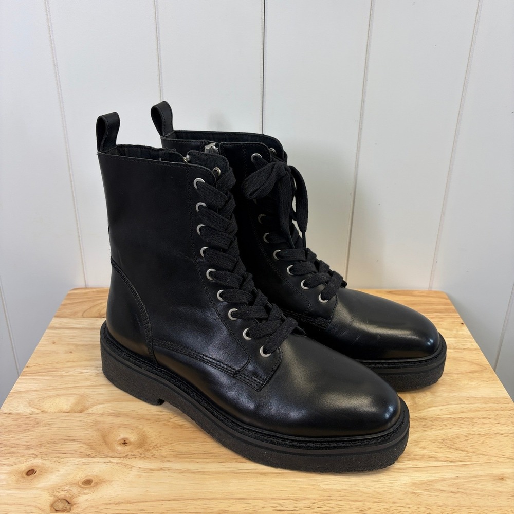 Saint Morta Chunky Leather Combat Boots Mens Size 8 Black Goth Punk Streetwear